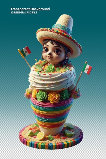 PSD una muñeca con un sombrero que dice el nombre del pastel