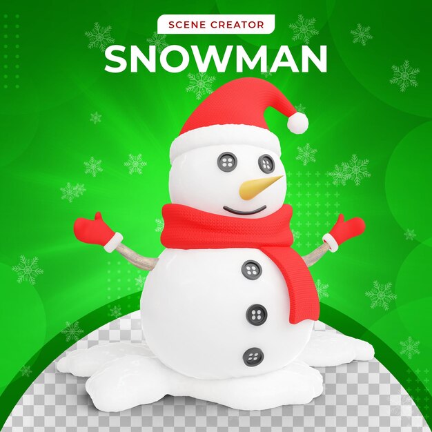 Muñeco de nieve 3d realista con Red Hat para renderizado 3D de composición