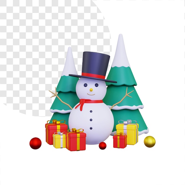 Muñeco de nieve 3d y regalos de navidad