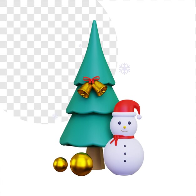 Muñeco de nieve y árbol de Navidad 3D