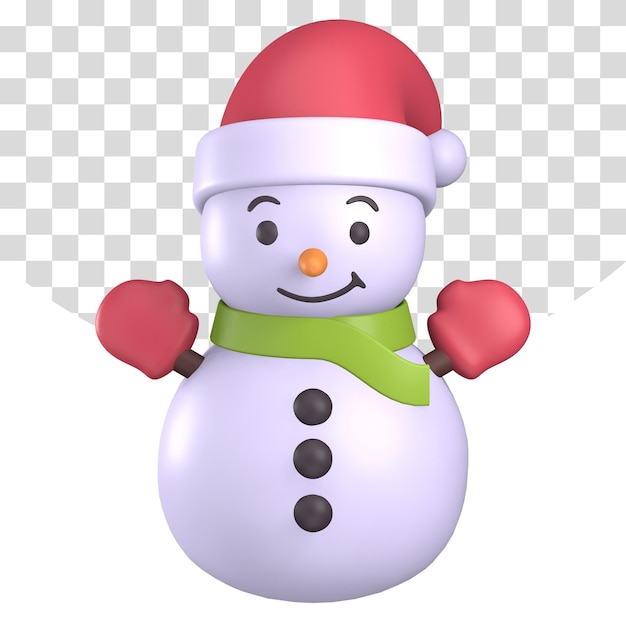 Muñeco de nieve con gorro de Papá Noel y bufanda Render Ilustración 3D Decoración navideña