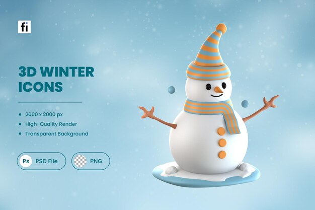 Muñeco de nieve de ilustración de invierno 3D