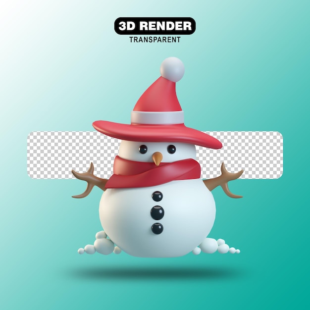 PSD muñeco de nieve de navidad lindo render 3d con calor rojo