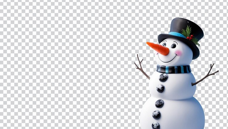 PSD un muñeco de nieve con un sombrero y una bufanda de pie en el fondo transparente psd jpg
