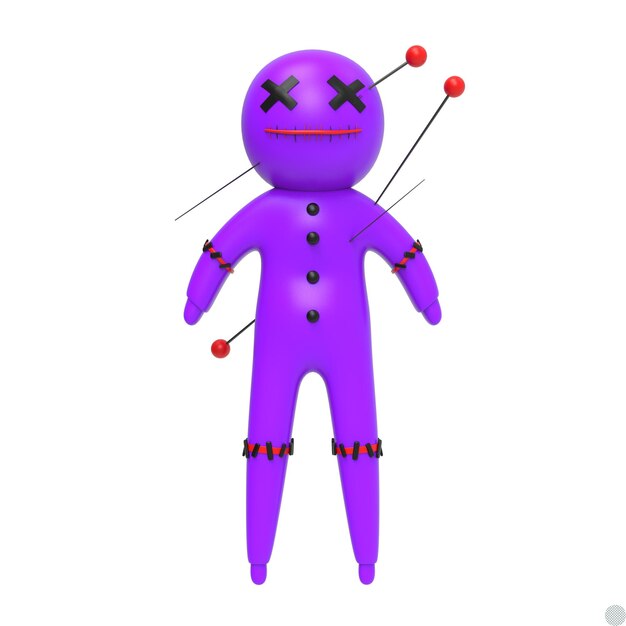 Muñeco vudú de magia negra con alfileres ilustración 3d para decoración de Halloween