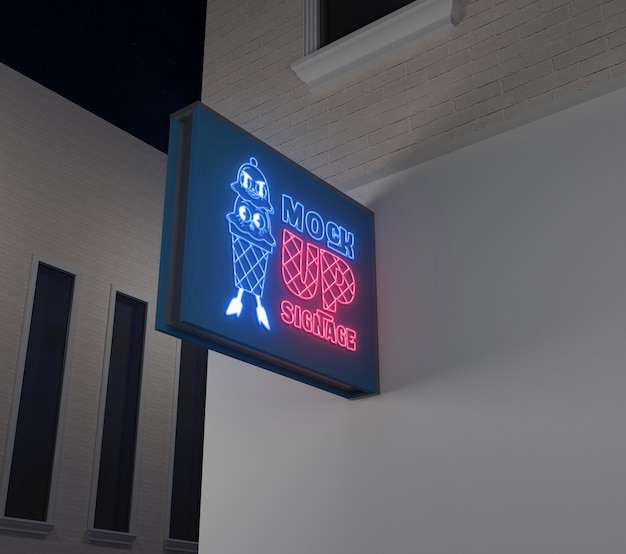 PSD mur d'affichage avec maquette de lumières au néon