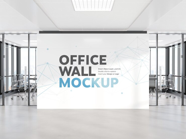 PSD mur blanc dans le bureau de béton lumineux
