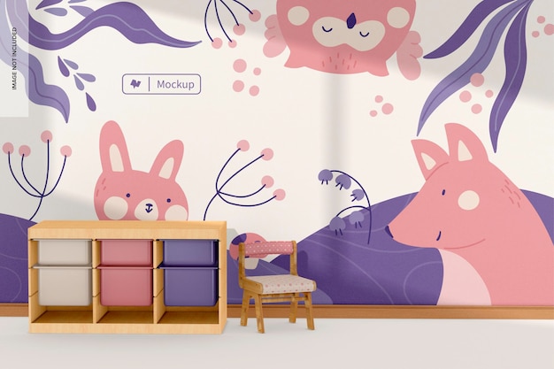 PSD mur de la chambre de bébé avec maquette de meubles