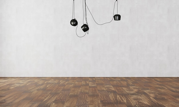 Mur élégant avec lampe moderne et parquet