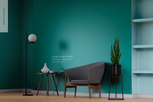 Mur de salon intérieur avec maquette d'étagère