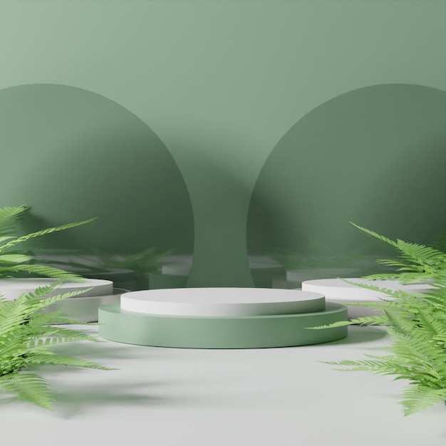 Un mur vert avec un cercle blanc et des plantes vertes dessus.