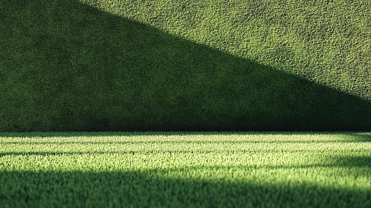 PSD mur vert luxuriant avec de l'ombre et du sol en herbe