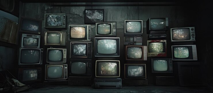 PSD mural de televisões vintage
