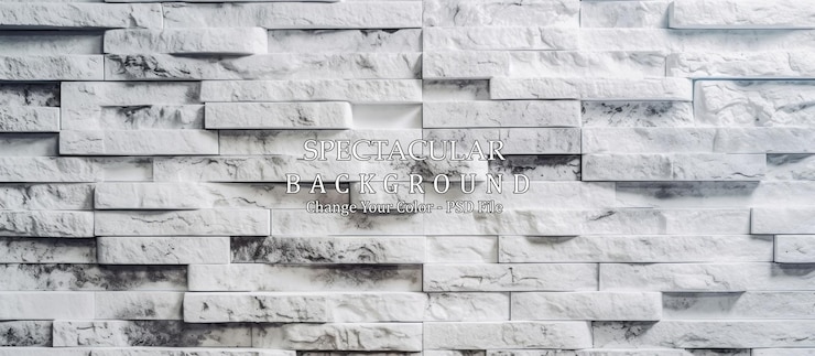 PSD muro de piedra de textura blanca con diseño moderno y líneas limpias