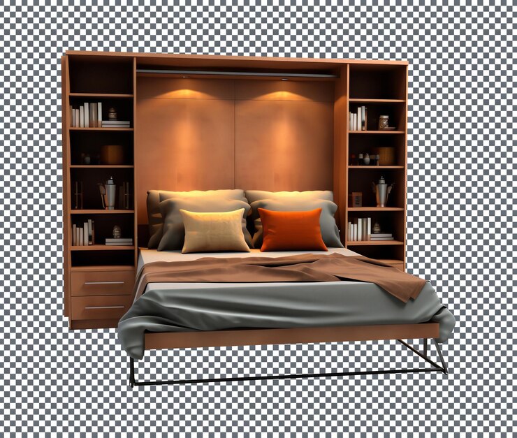 PSD murphy bed beautifully decorated isolated on transparent background