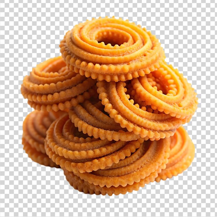 PSD muruku famoso bocadillo del sur de la india aislado en un fondo transparente