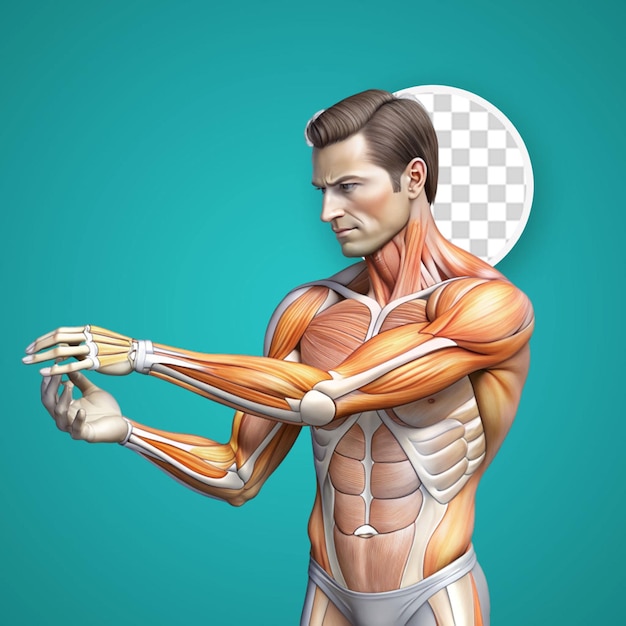 PSD muscles et os dans le corps humain illustrations de l'homme de dessin animé avec le squelette et la structure des vaisseaux sanguins