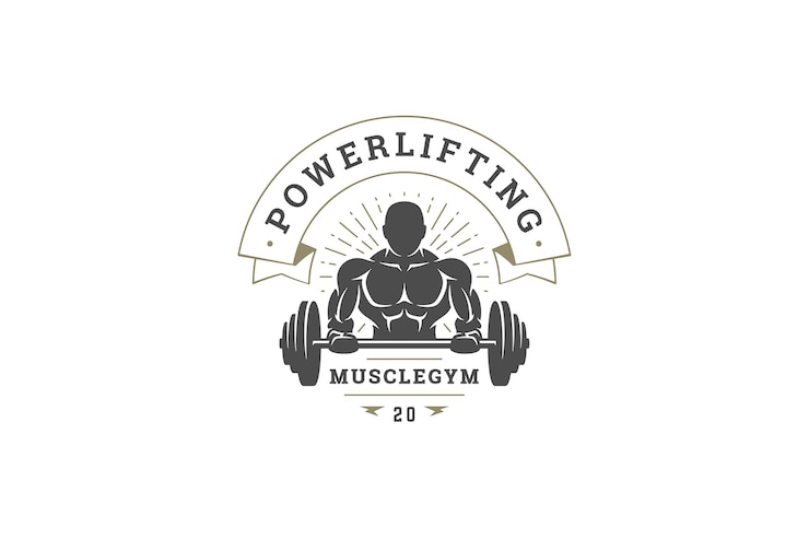 PSD muscolare maschio allenamento pesante silhouette barbell luce brillante modello di design del logo vintage