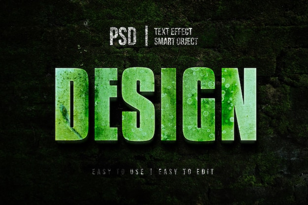 musgo verde com efeito de texto 3d editável de textura de cimento