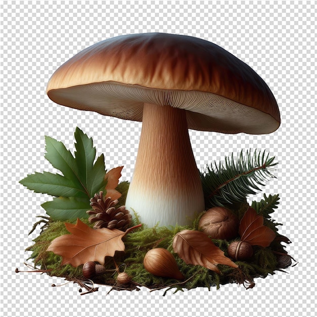 PSD a mushroom with a bunch of leaves and a mushroom on it