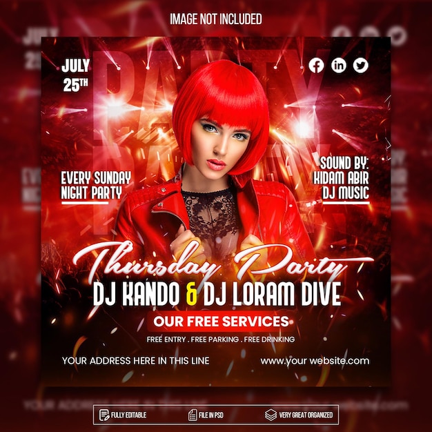 Music club dj party flyer social media postdesign premium psd