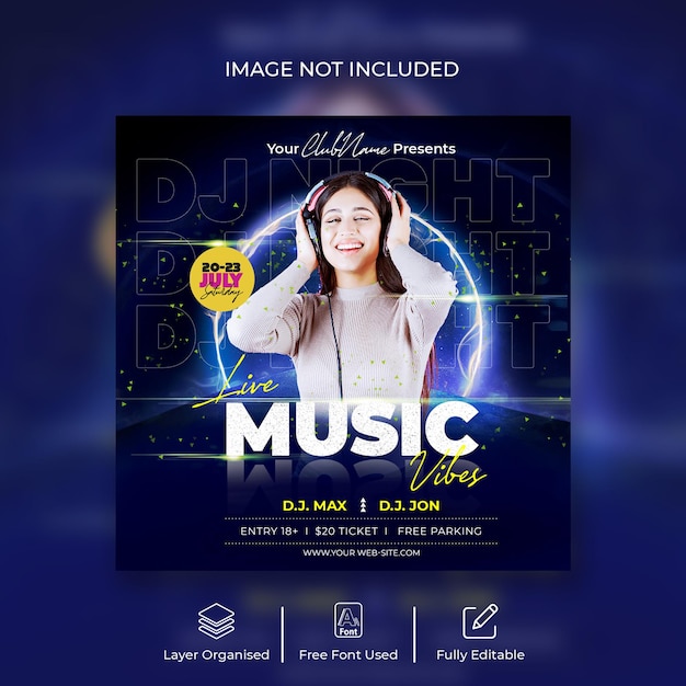 Music night party flyer social media banner und instagram post vorlage