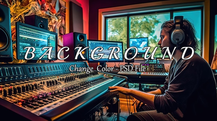 PSD music producer working in recording studio