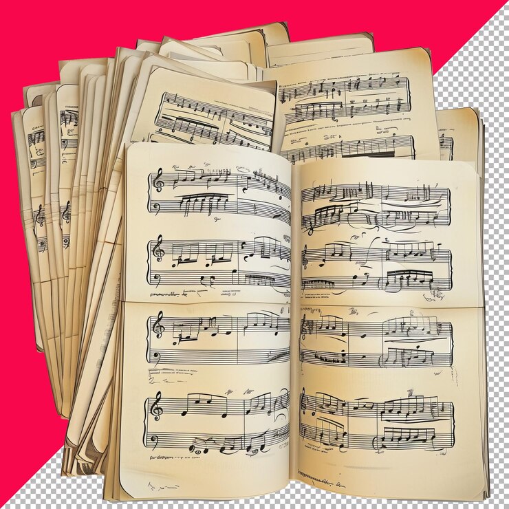 PSD music sheets 3d isolated render transparent background png psd