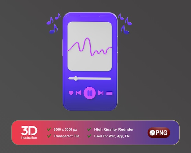 PSD música 3d icono reproductor de música
