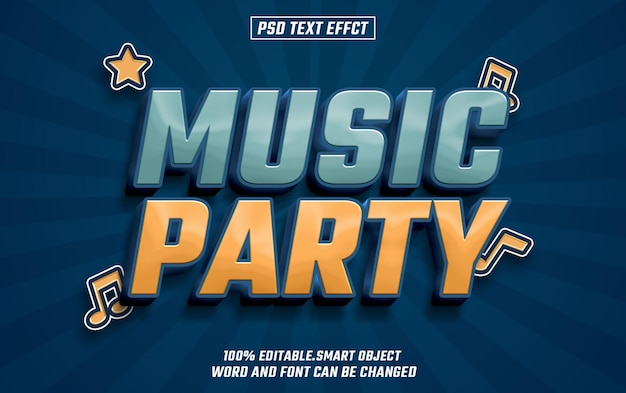 música de festa texto editável efeito de fonte texto 3D para título