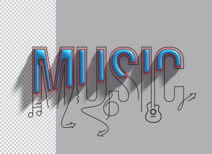 PSD música letrado arte de línea transparente diseño de fuente psd