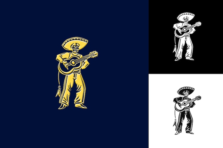 PSD música mariachi con diseño folclórico presentando un músico decora diseños de símbolos culturales de méxico