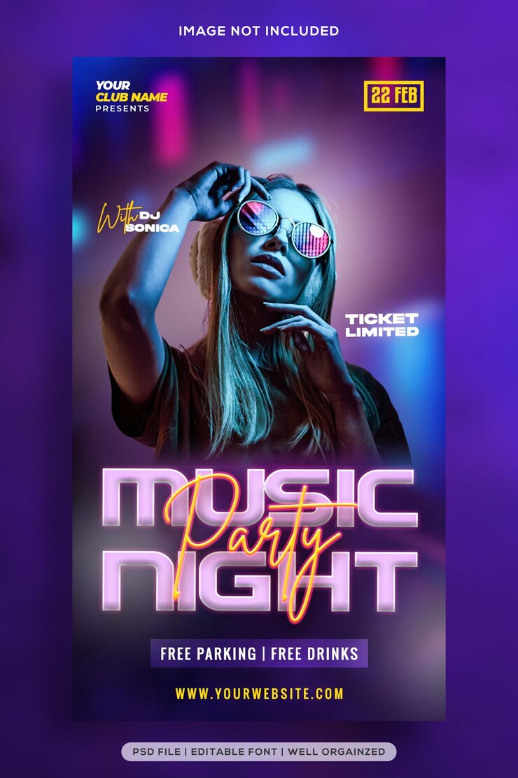 Música de la Noche de la Fiesta Las historias de las redes sociales publican un banner