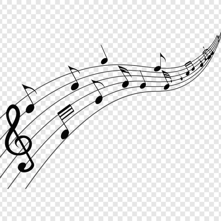 PSD musical notes and a treble clef forming a flowing music wave