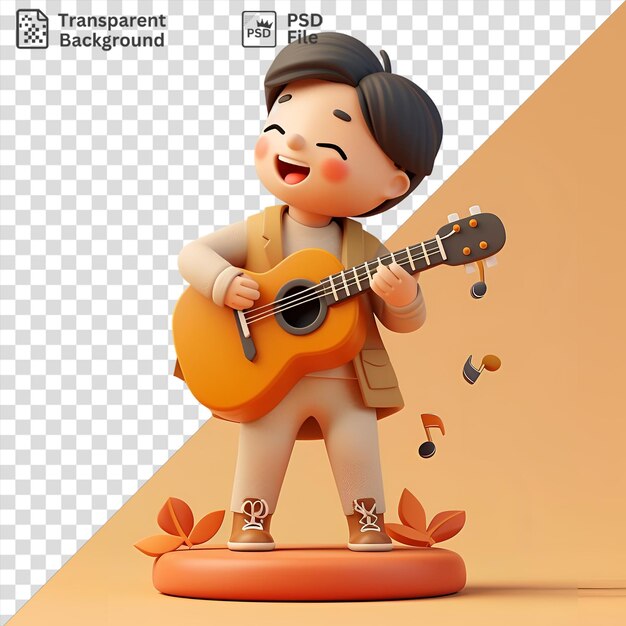 PSD musicien 3d jouant de la guitare avec des notes musicales