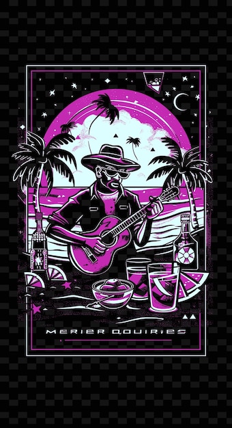 PSD músico de merengue en una playa dominicana con palmeras y diseños de carteles de música de ilustración c