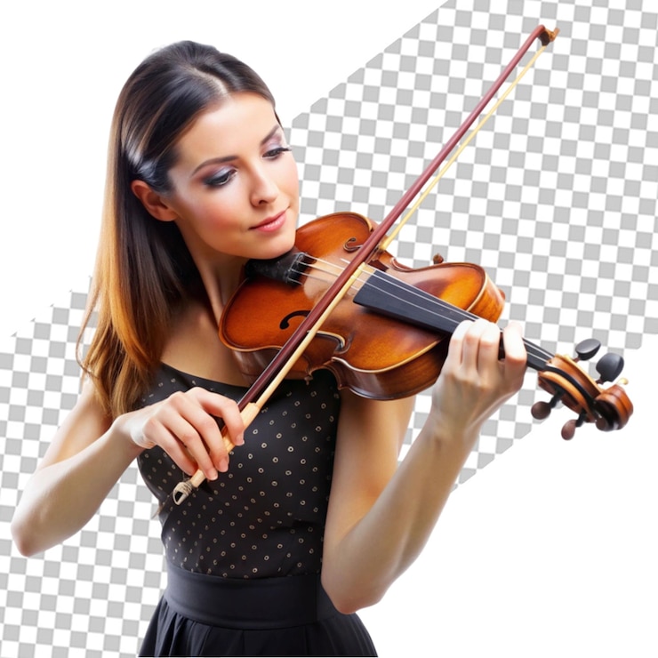 PSD el músico toca el violín en fondo negro de cerca