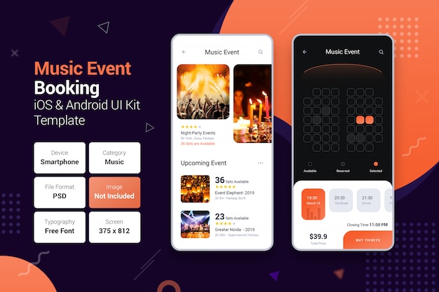 PSD musik event buchung mobile apps