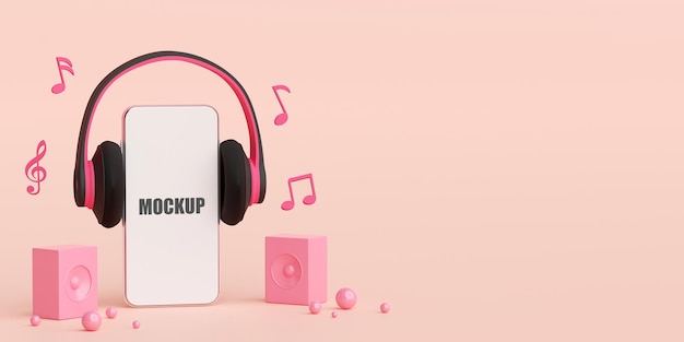 Musik-Streaming auf Smartphone-Anwendung, 3D-Illustration
