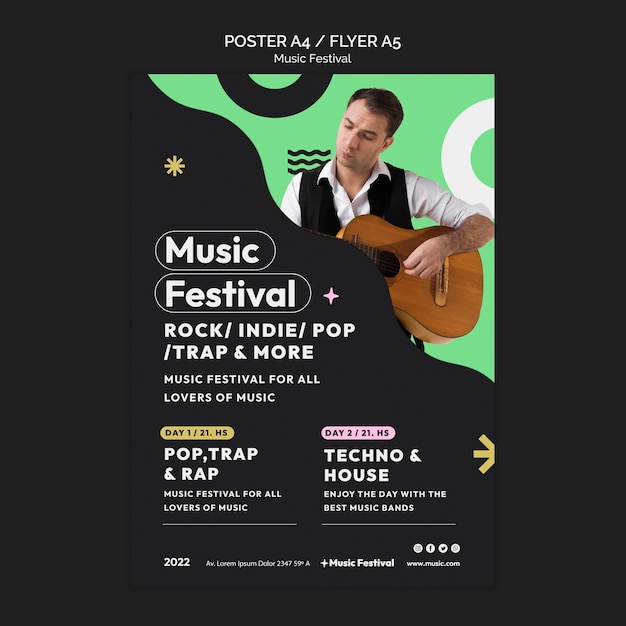 PSD musikfestival-vorlage im flachen design