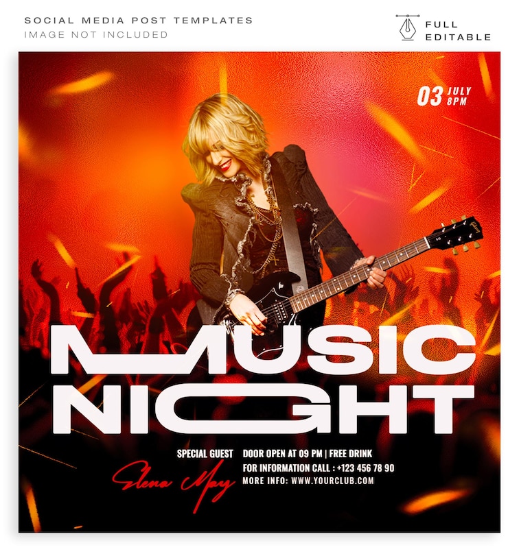 PSD musiknachtkonzept social media post design - editierbare psd