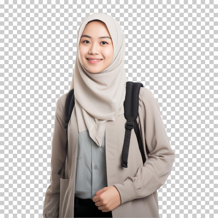 PSD muslim asian female university student on transparent background