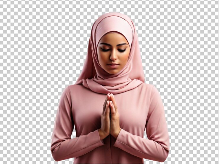 PSD muslim lady praying with clasped hands and closed eyes