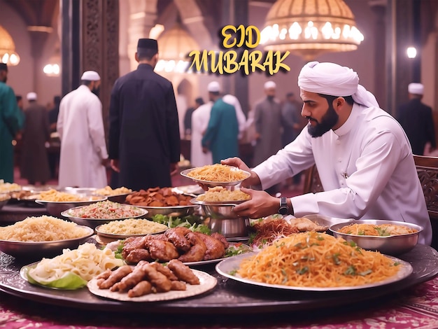 Muslime genießen das iftar in der moschee