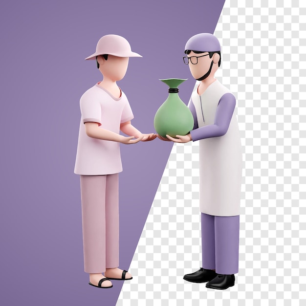 Muslime teilen zakat 3d-rendering-illustration