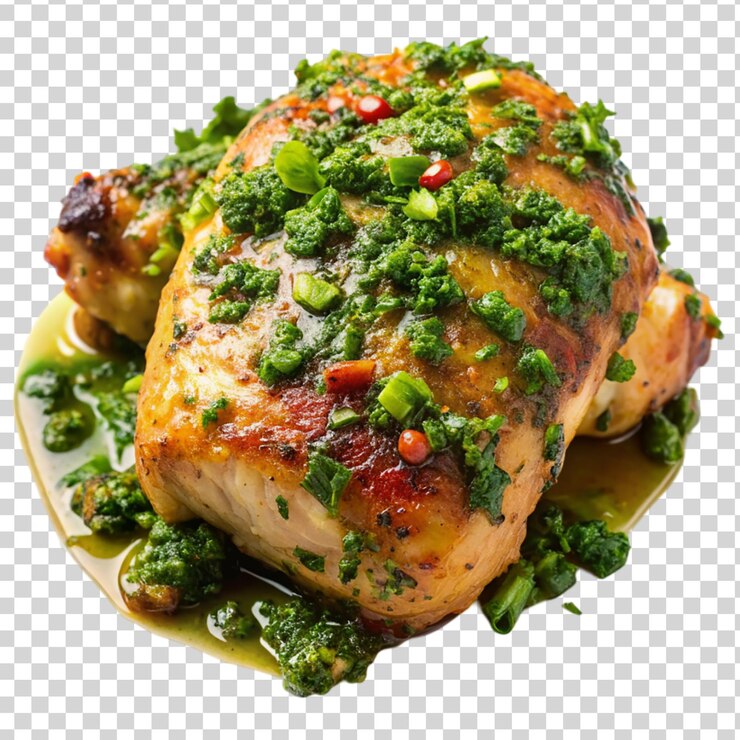 PSD el muslo de pollo chimichurri en un fondo transparente