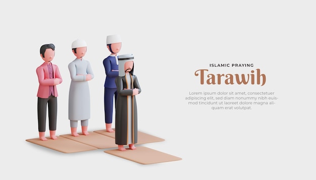 Les musulmans exécutent la prière tarawih avec un personnage 3D