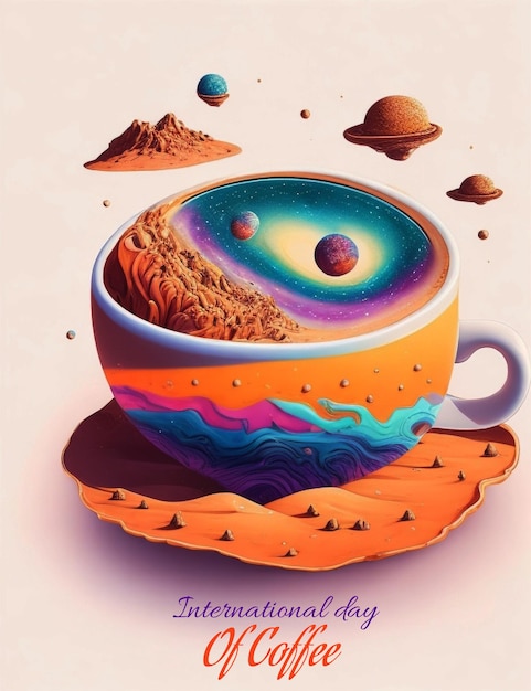 PSD muy detalles galaxia dentro de una taza de café