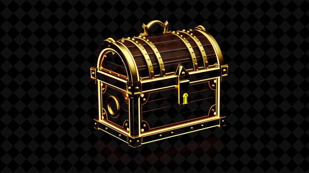 PSD mysterious chest 32 bit pixel mit schloss und gold trims mit y2k shape neon color art collections