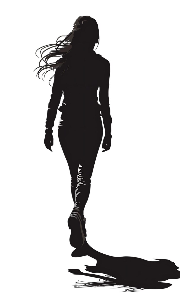 PSD mysterious female figure walking into darkness